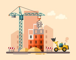 Construction site, building a house - vector flat illustration.